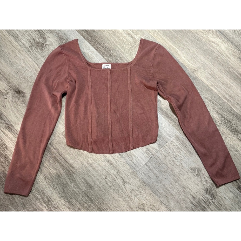Hippie Rose Womens Seamed Corset Top Dusty Rose Ribbed Knit Square Neck Large